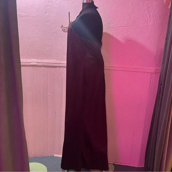 SOLD BHLDN NWT Ruby Twist Halter Satin Gown Plus Size 22 Dark Berry Bridesmaid - Picture 5 of 16